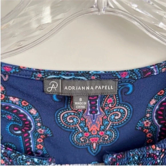 Adrianna Papell maxi dress blue pink paisley sleeveless stretchy side splits - Picture 6 of 7